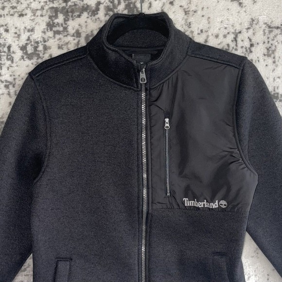 Timberland Boys High Neck Jacket Kids L 14 16 Zip Up Pockets Fleece Dark Gray - Picture 3 of 6